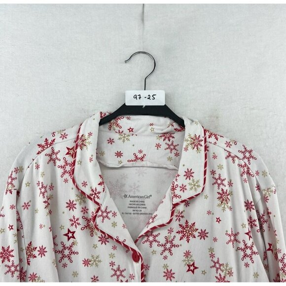 American Girl Pajama Top Girls Sz XL (16/18) White Snowflakes Button-Up Collared - Picture 12 of 12